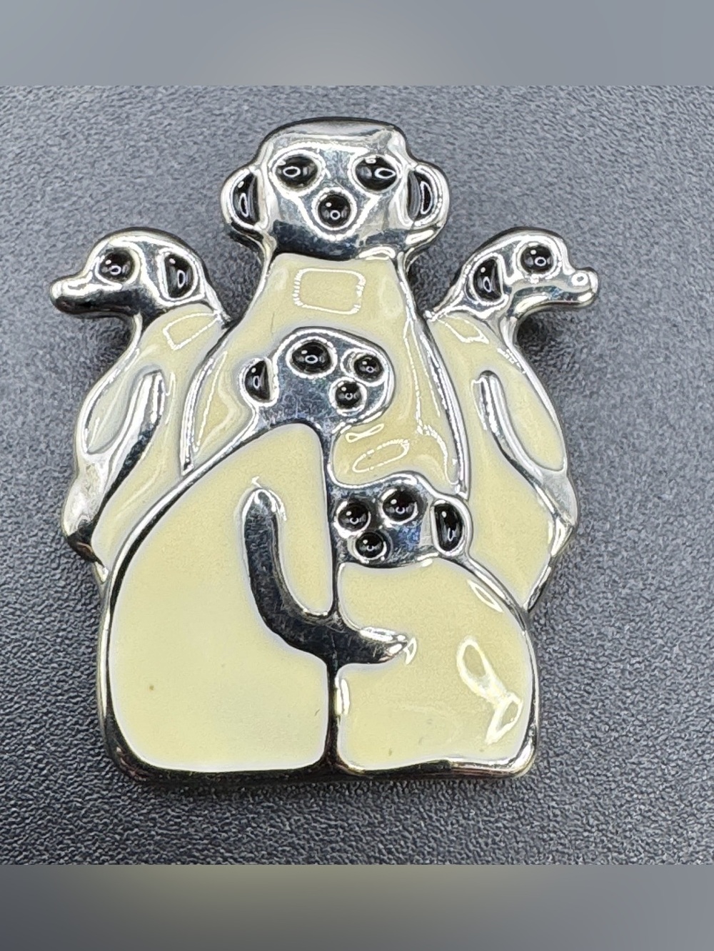 Cute Cream Enamel Meerkat Family Sentry Statement Pendant Charm
